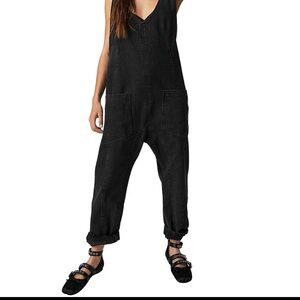 Women's free people high roller Black Denim Overalls